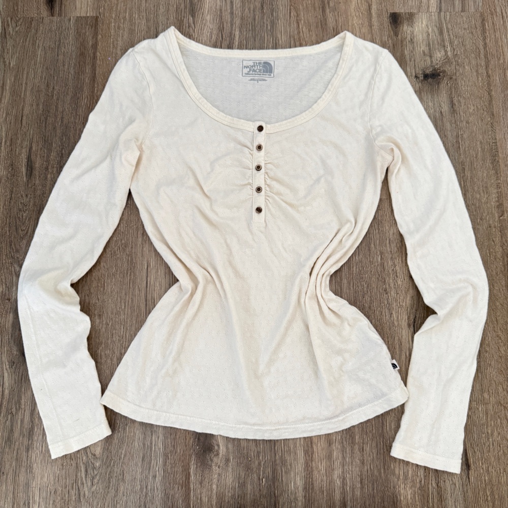 The‎ North Face Ivory White V-Neck Long-sleeve Henley Shirt Lightweight Top M